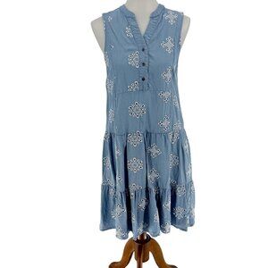 Esqualo Sleeveless Blue Embroidered Tiered Summer Dress Size 6 US / 36 EU